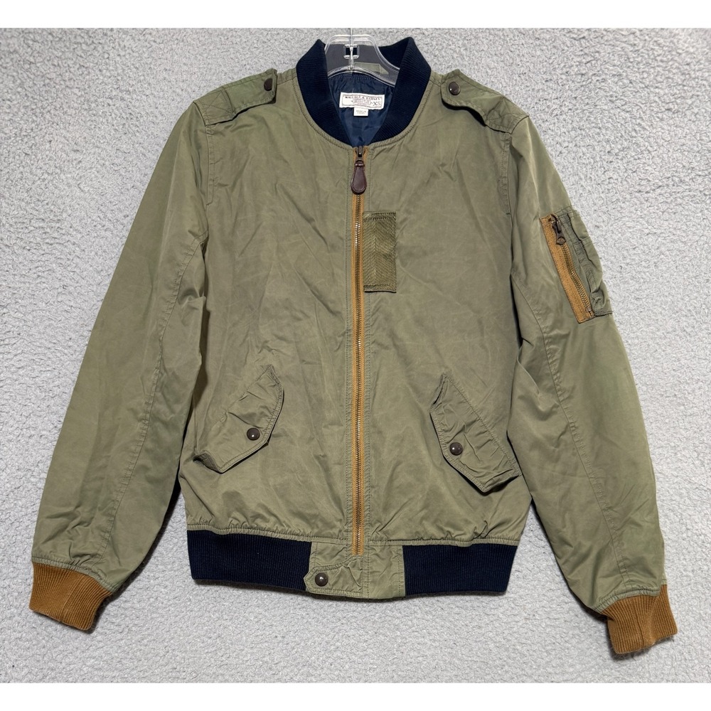 J. Crew Factory Olive Green Bomber Jacket with Navy Trim